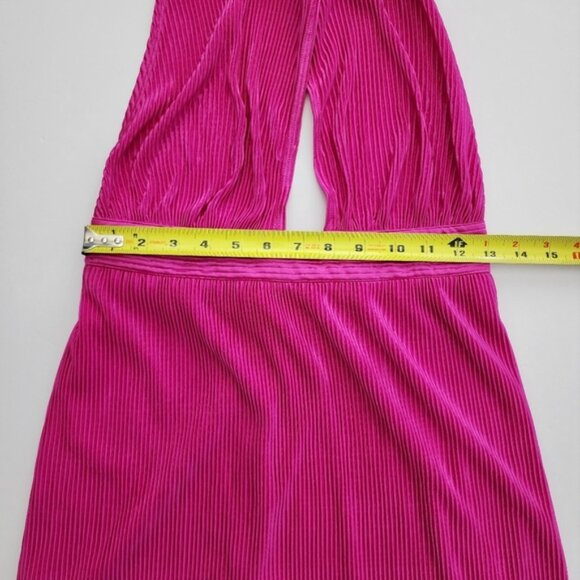 Sincerley Jules Women's Hot Pink Pleated Cross Over Halter Dress Lined Sz Medium - Picture 11 of 12